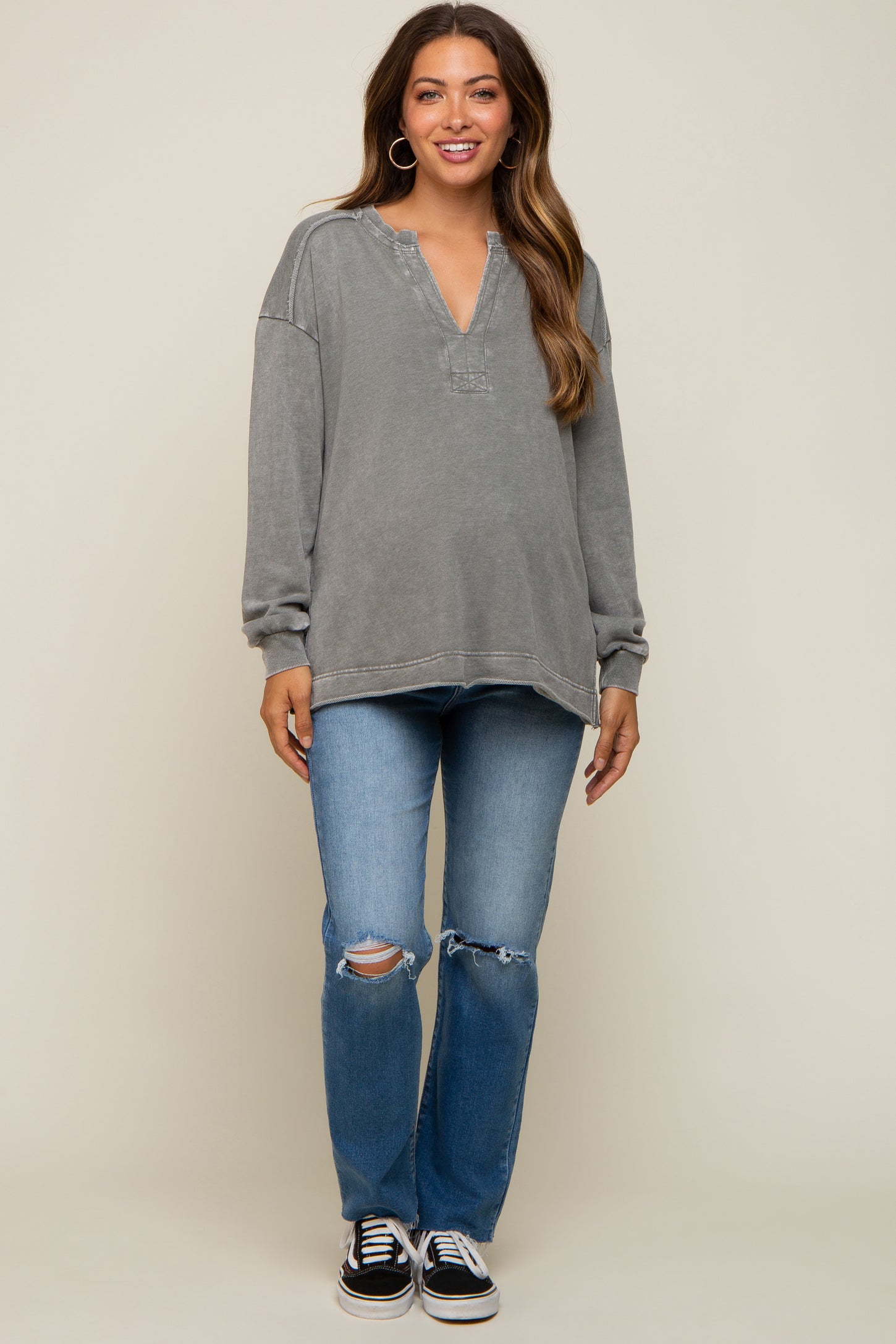 Olive Mineral Washed Terry Knit Top