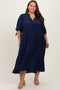 Navy Blue Striped Tiered Plus Midi Dress