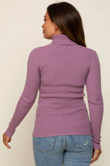 Lavender Ribbed Fitted Long Sleeve Mock Neck Maternity Top