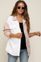 Beige Color Blocked Corduroy Button Down Maternity Top