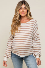 Taupe Striped Maternity Sweater