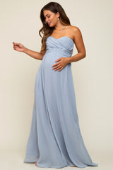 Light Blue Sweetheart Convertible Chiffon Maternity Gown