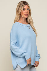 Light Blue Exposed Seam Side Slit Sweater