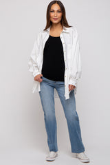 White Striped Puffed Sleeve Maternity Blouse