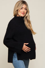 Black Mock Neck Chunky Knit Maternity Sweater