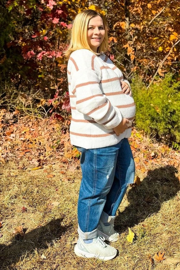 Mocha Striped Boat Neck Maternity Sweater