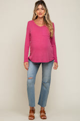 Fuchsia Ribbed Knit Maternity Long Sleeve Top