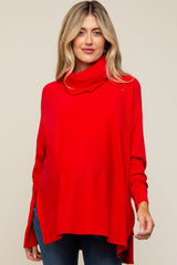 Red Cowl Neck Dolman Sleeve Maternity Sweater