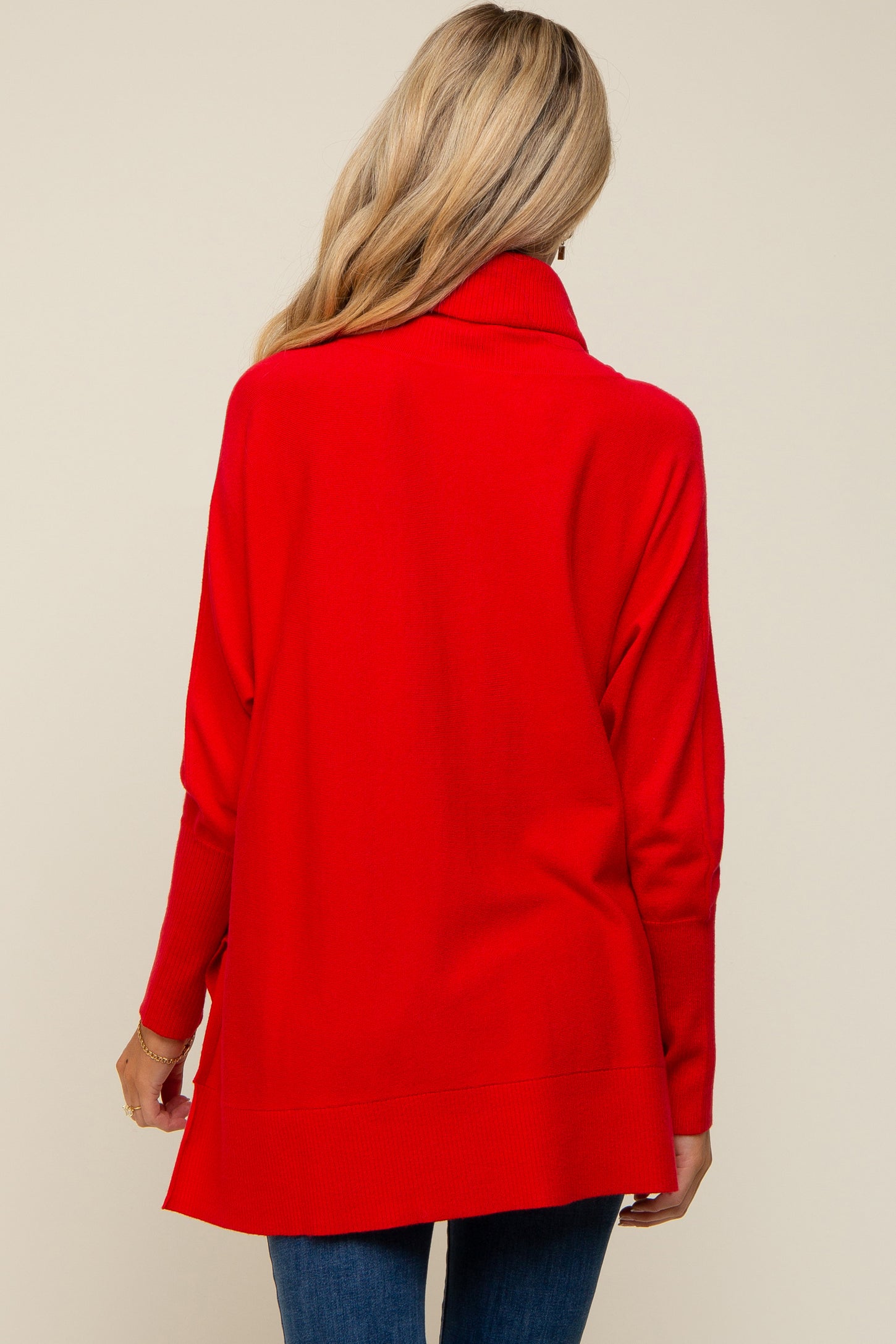 Red Cowl Neck Dolman Sleeve Maternity Sweater