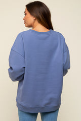 Blue Soft Knit Fleece Lined Maternity Sweatshirt