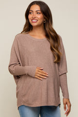 Taupe Knit Long Dolman Sleeve Maternity Top