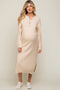Cream Waffle Knit Button Long Sleeve Maternity Midi Dress