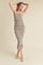 Grey Floral Smocked Fitted Midi Dress