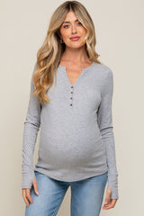 Heather Grey Button Front Long Sleeve Maternity Top
