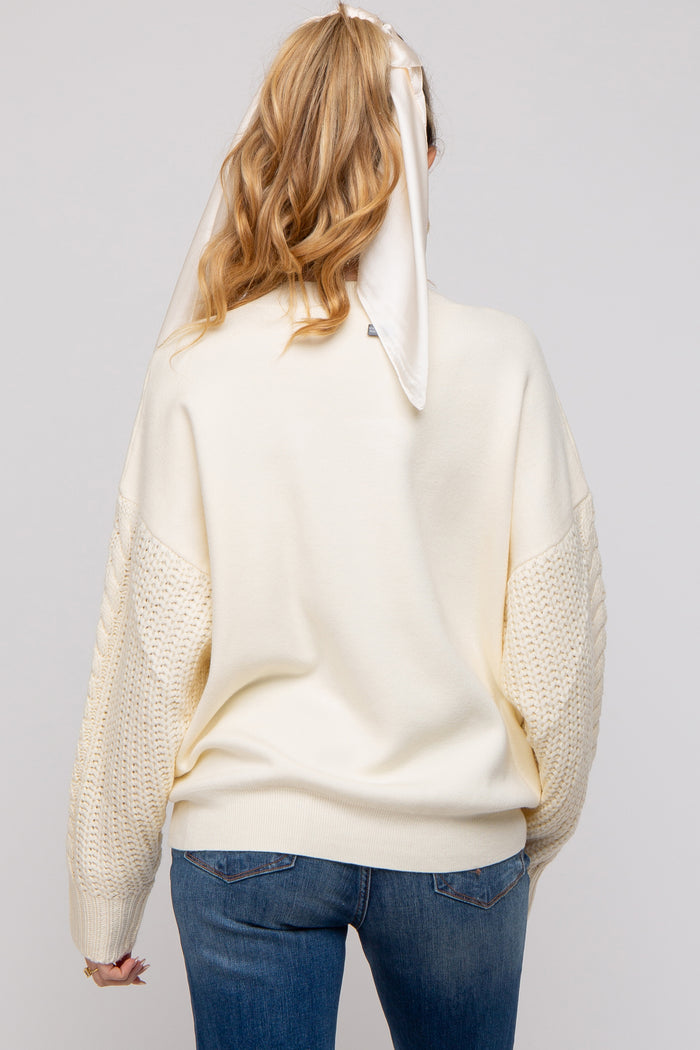Cream Cable Knit Sleeve Maternity Sweater