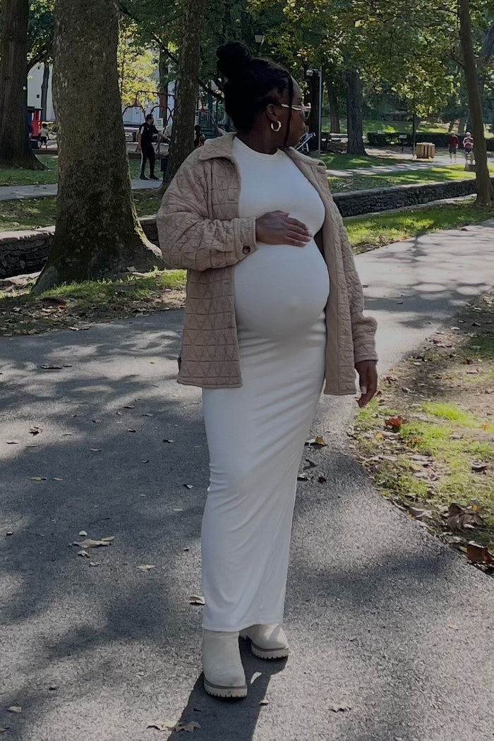 Taupe Quilted Maternity Jacket