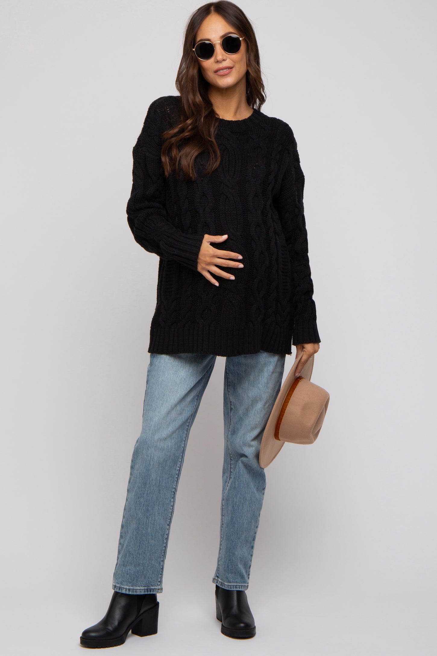 Black Chunky Cable Knit Maternity Sweater