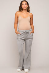 Heather Grey Faux Fur Lined Maternity Flare Lounge Pants