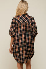 Black Plaid Oversized Maternity Mini Dress