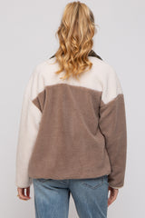 Olive Color Block Sherpa Contrast Pocket Maternity Jacket