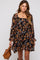 Black Floral Chiffon Square Neck Dress