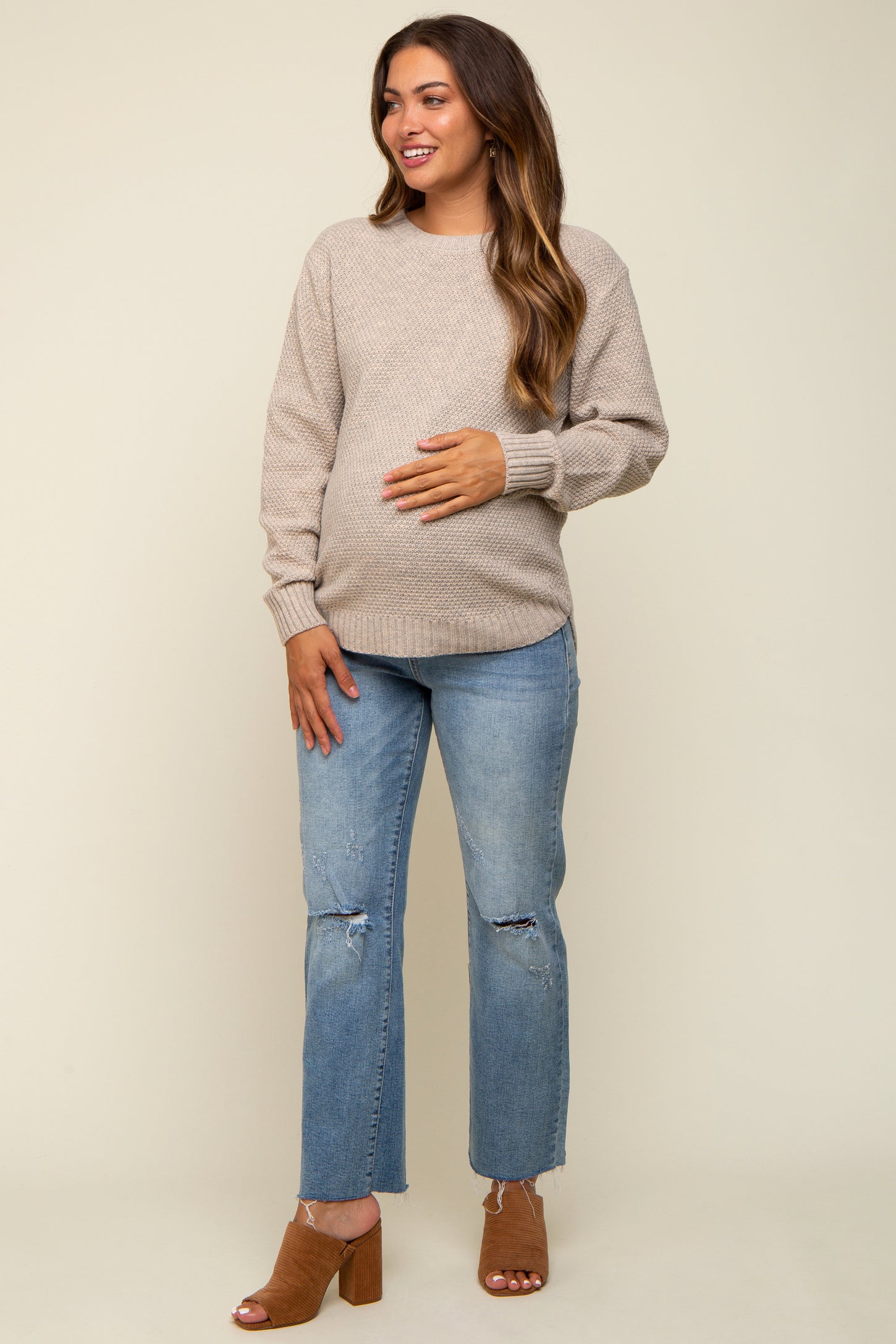 Beige Knit Pullover Sweater