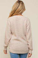 Beige Waffle Knit Round Hem Sweater