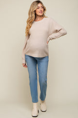 Beige Waffle Knit Round Hem Sweater