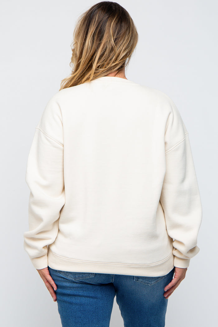 Ivory Soft Knit Fleece Lined Maternity Plus Sweatshirt