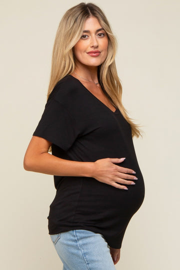 Black Scoop Neck Basic Maternity Tee