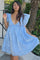Blue Monochromatic Pastel And Shiny Sheen Mini Dress