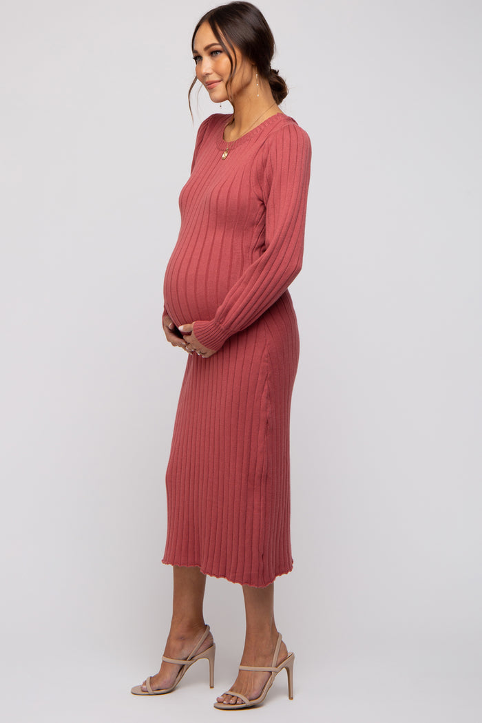 Rust Back Tie Maternity Sweater Dress