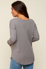 Charcoal Long Sleeve Curved Hem Maternity Top