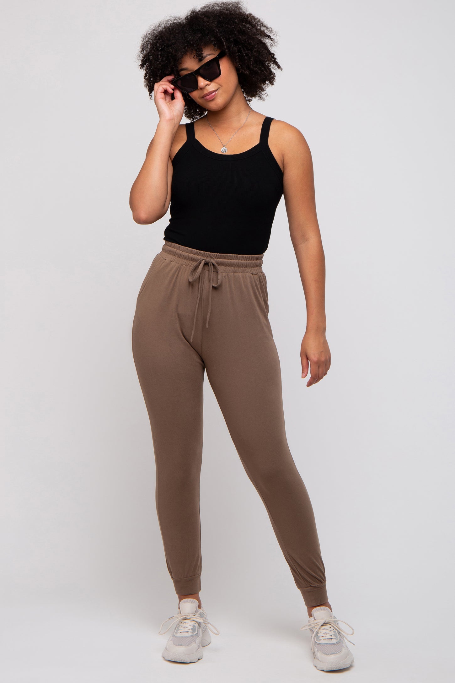 Mocha Ultra Soft Knit Drawstring Maternity Joggers
