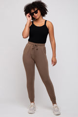 Mocha Ultra Soft Knit Drawstring Maternity Joggers