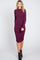 Plum Ribbed Mock Neck Ruched Long Sleeve Dress