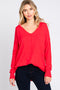 Red Long Sleeve Side Slit Sweater