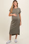 Olive Ribbed Short Sleeve Maternity Midi Dress