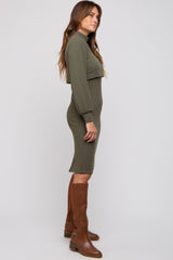 Olive Rib Knit Mock Neck Mock Neck Nursing Dress