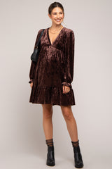 Brown Velvet Long Sleeve Maternity Dress