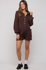 Brown Button Down Maternity Sweater Romper