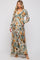 Mint Green Floral Chiffon Wrap Front V-Neck Long Sleeve Maternity Maxi Dress