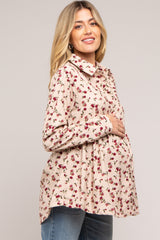 Cream Floral Corduroy Button Up Maternity Top