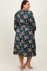 Dark Teal Floral Plus Midi Dress