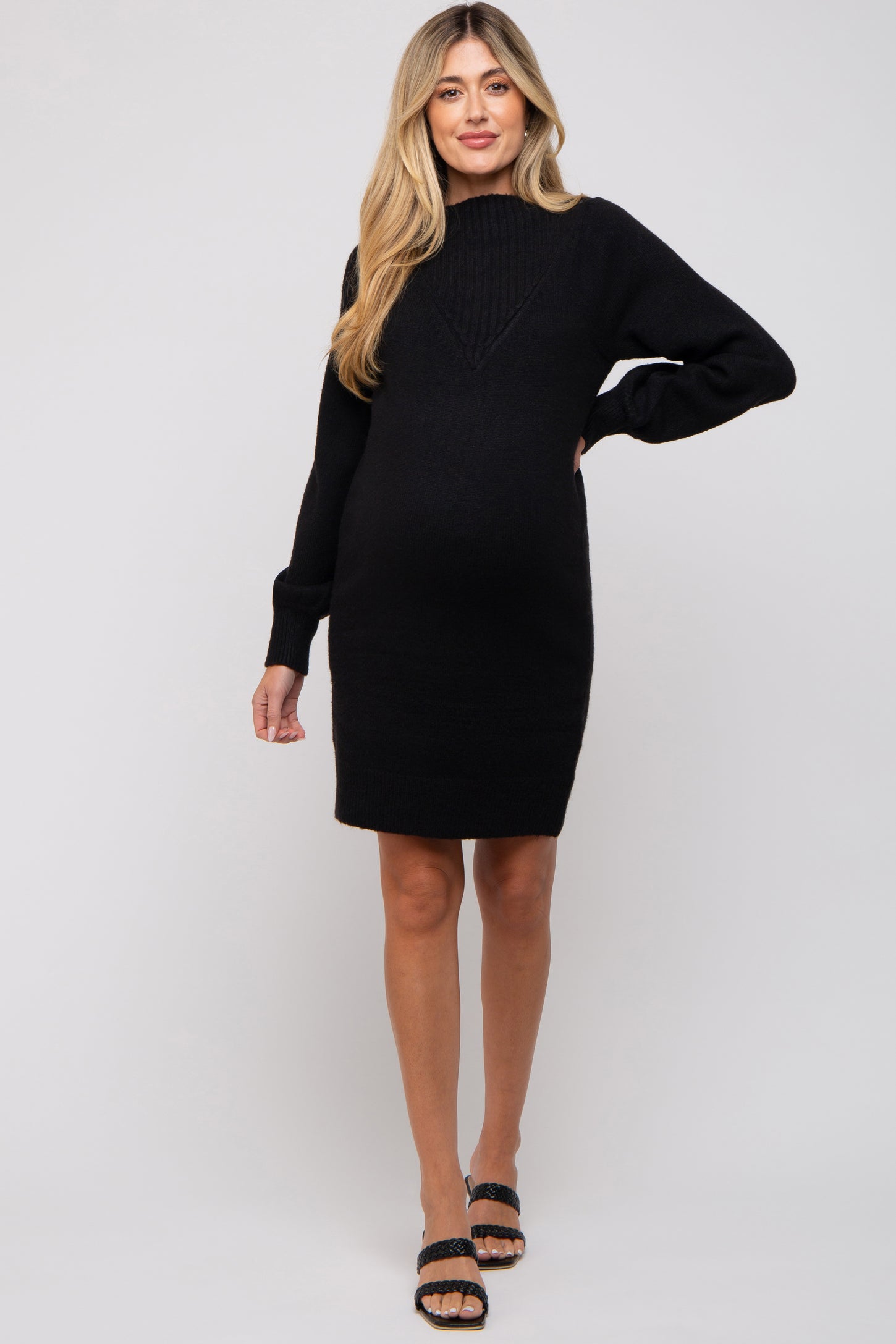 Black Chunky Knit Maternity Sweater Dress