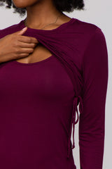 Burgundy Long Sleeve Nursing Dress