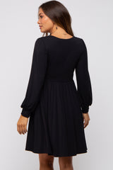 Black Long Puff Sleeve Maternity Dress