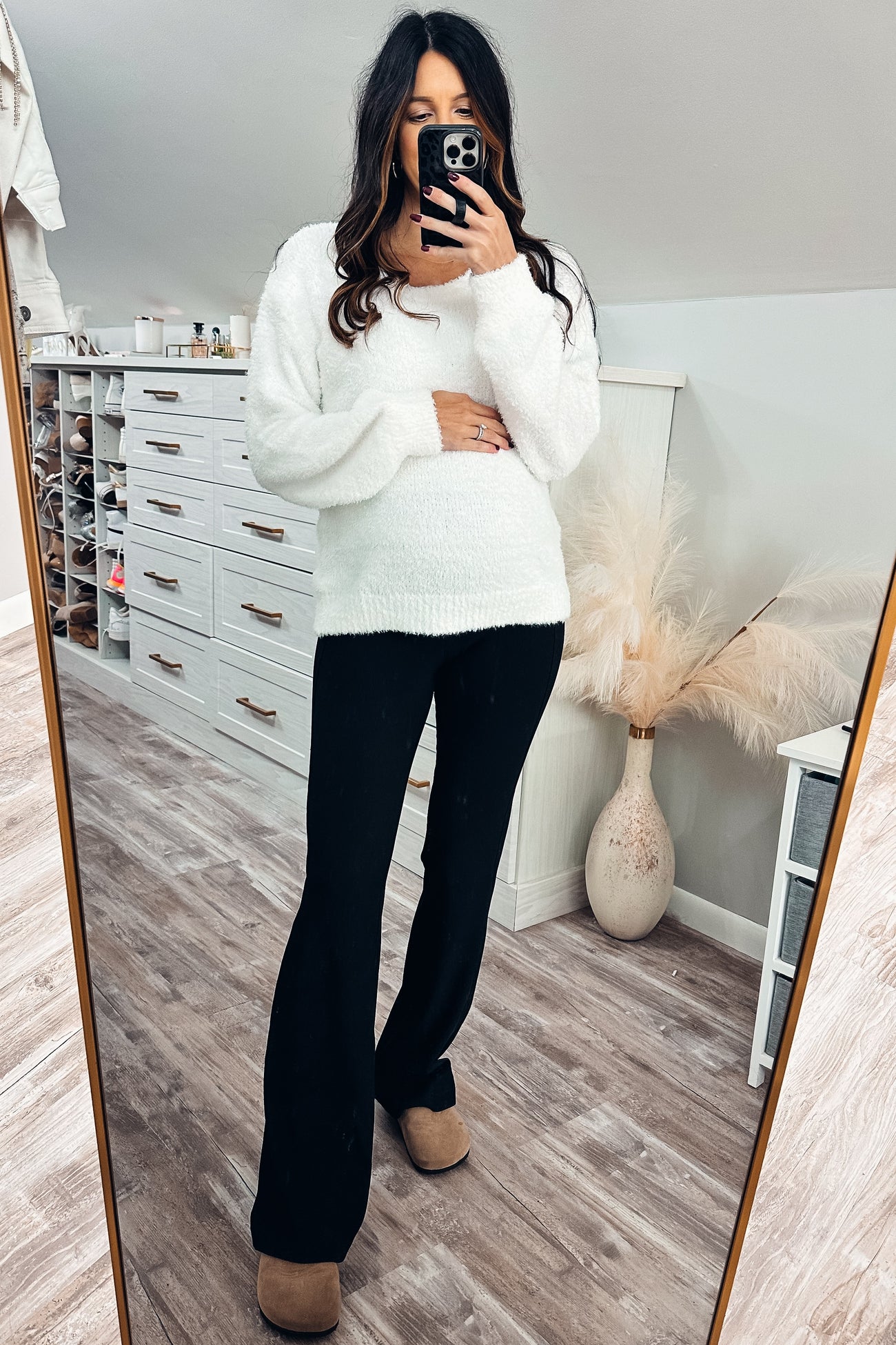 Black Ribbed Maternity Flared Leggings