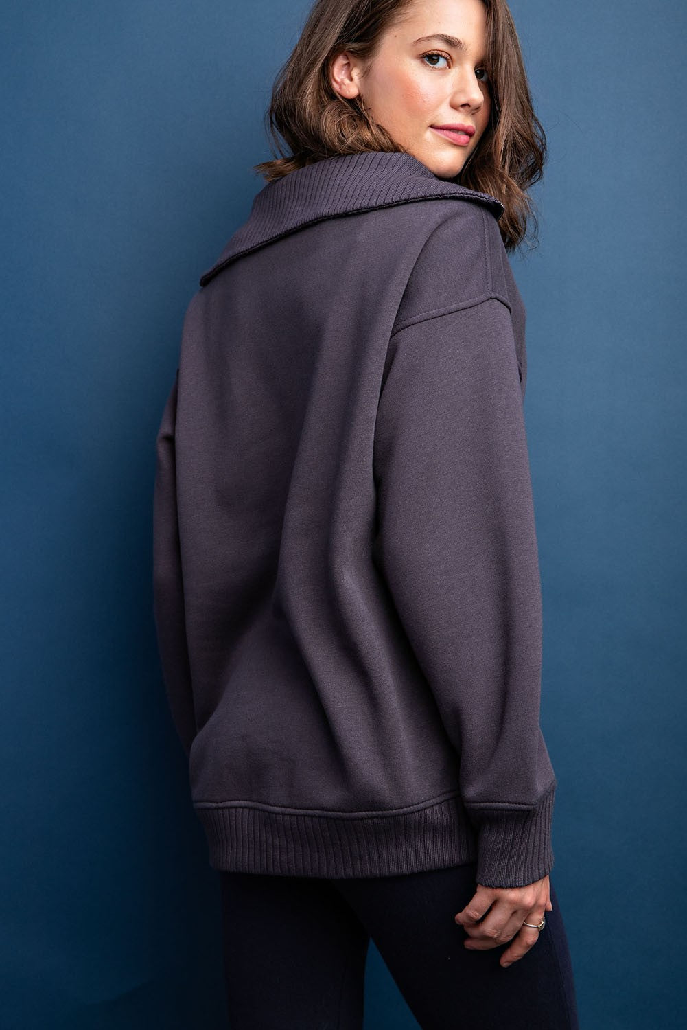 Charcoal High-Neck Fleece Pullover