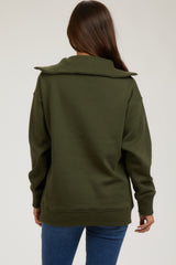Olive High-Neck Maternity Fleece Pullover